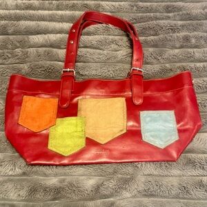 MATT & NAT Montreal Red Faux Leather Multi-Color Pocket Shoulder Bag